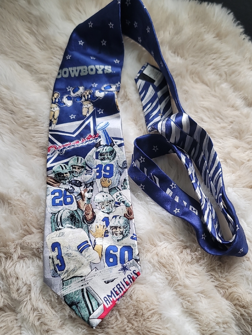 Source Unknown Cowboys Blue and White Graphic Football Tie
